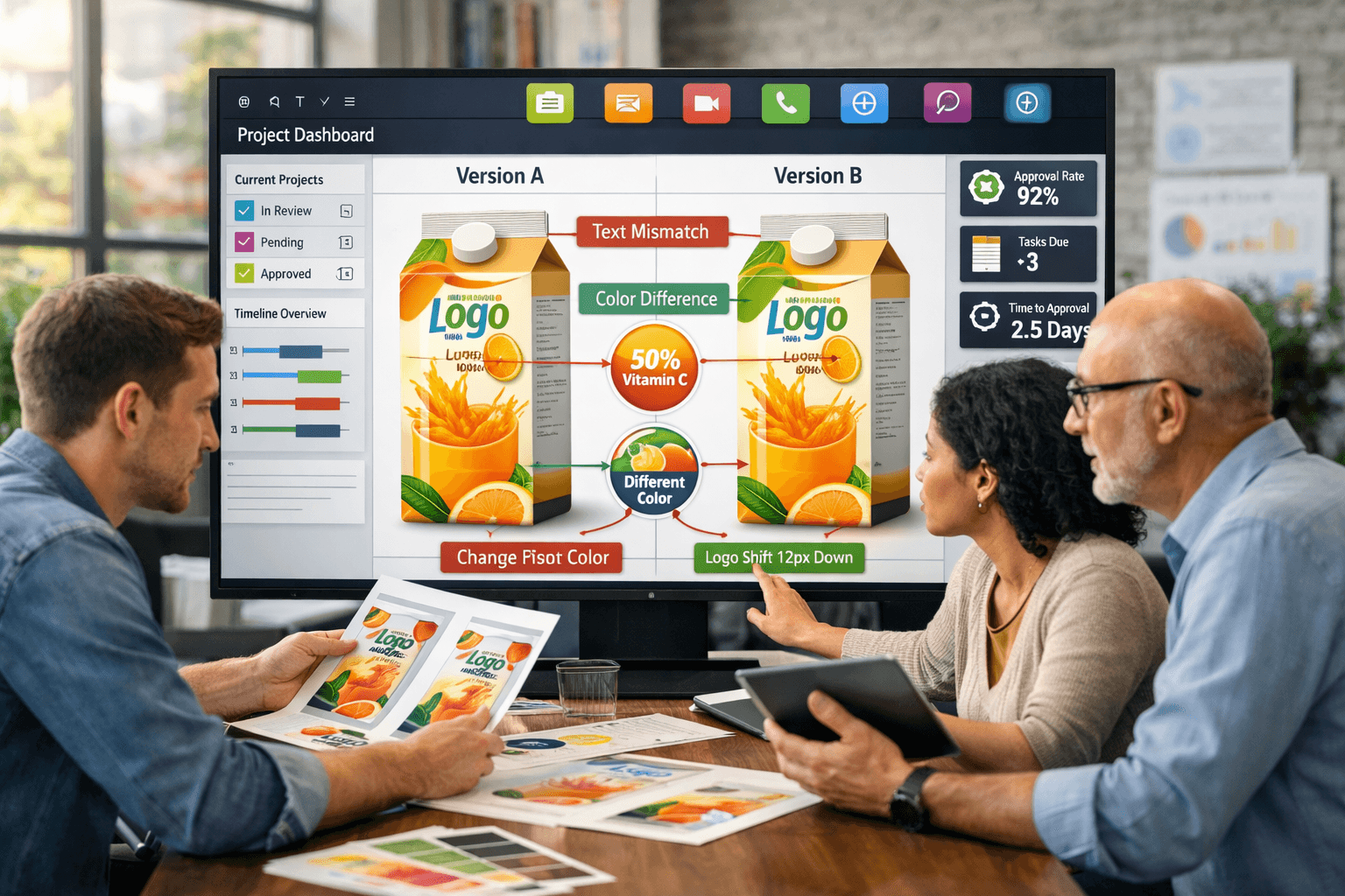 Digital Workspace Team Review with Artwork Comparison and Analytics