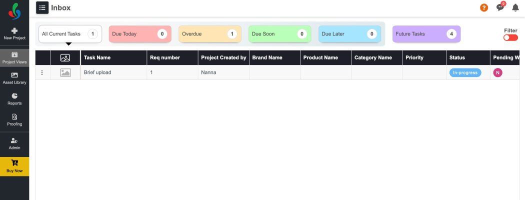 Manage Artworks projects screen