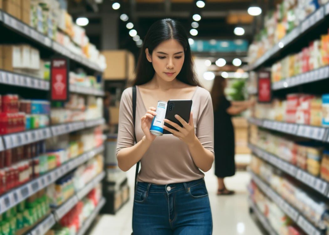Woman checks a product barcode. Why your packaging should meet GS1 standards